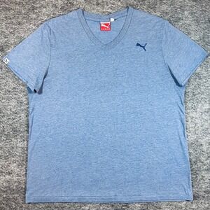 Puma V-Neck T-Shirt Mens XL Blue Short Sleeve Casual Athleisure Lightweight Soft